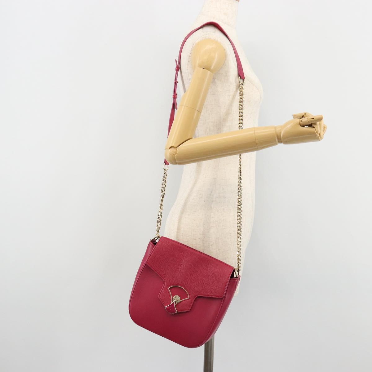 BVLGARI Chain Shoulder Bag Leather Pink Gold Auth BA13069A
