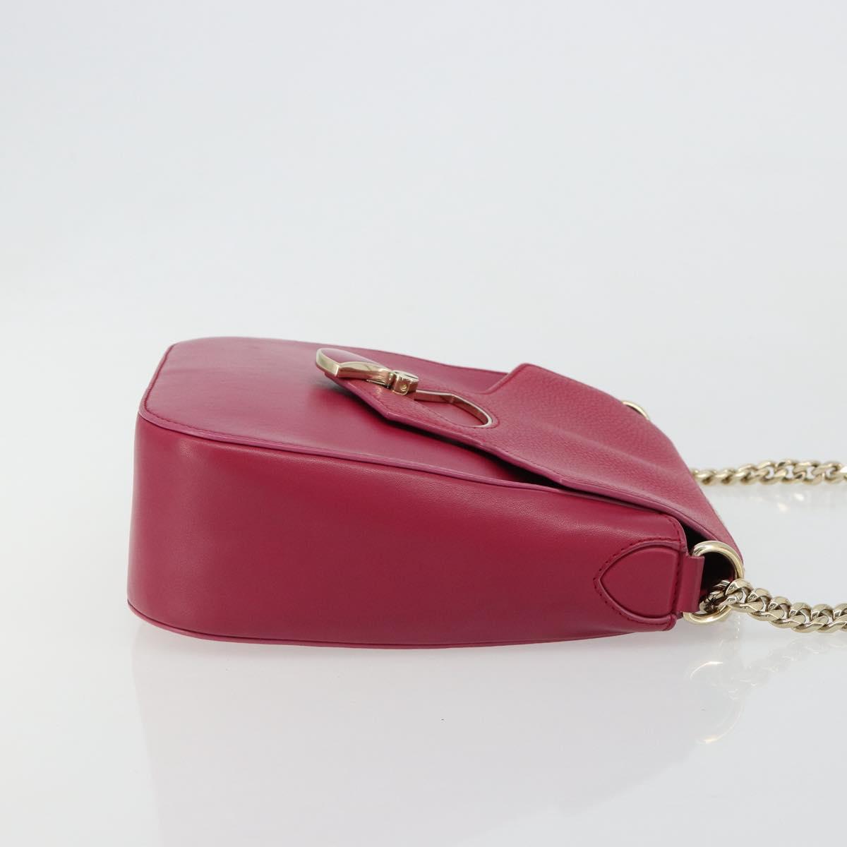 BVLGARI Chain Shoulder Bag Leather Pink Gold Auth BA13069A