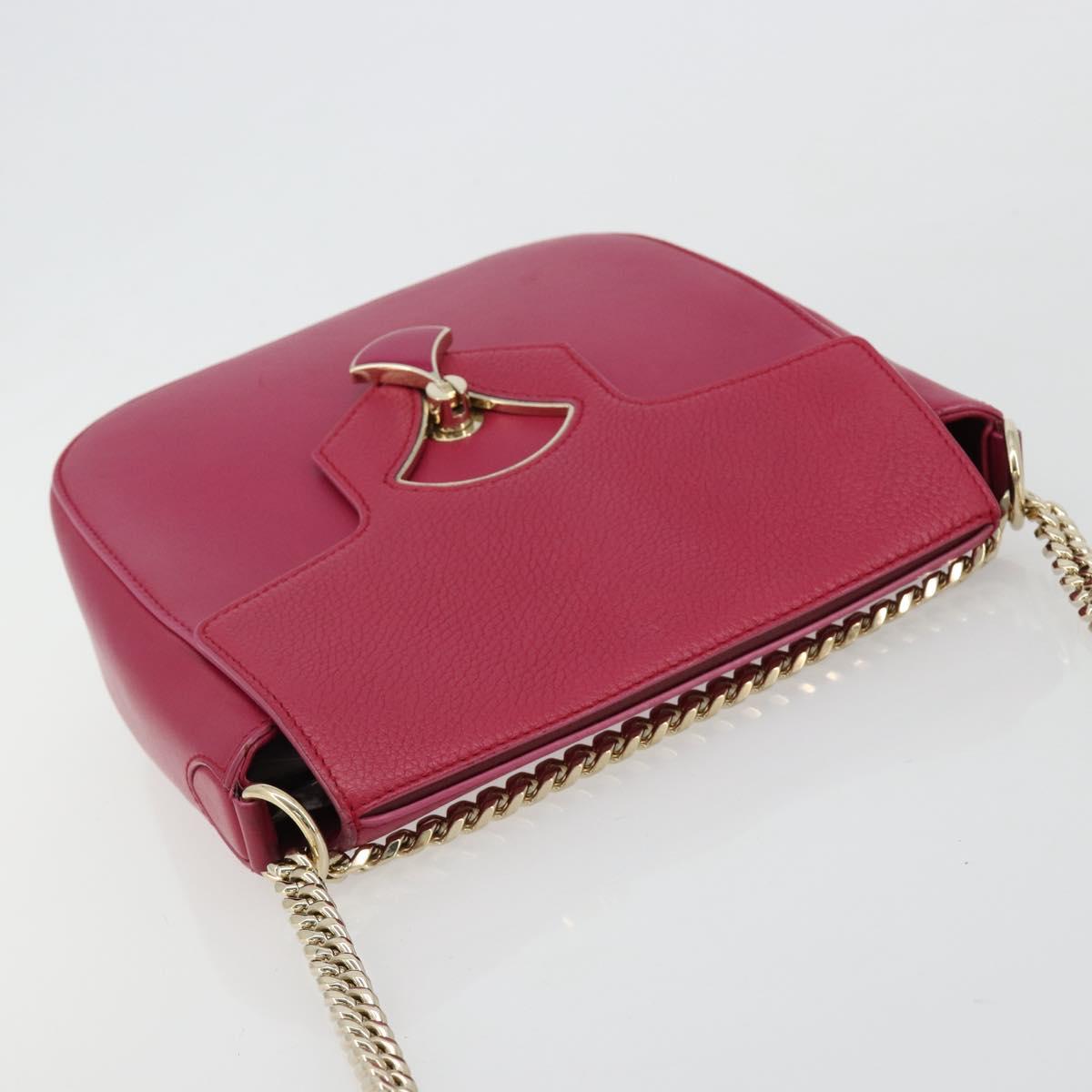 BVLGARI Chain Shoulder Bag Leather Pink Gold Auth BA13069A