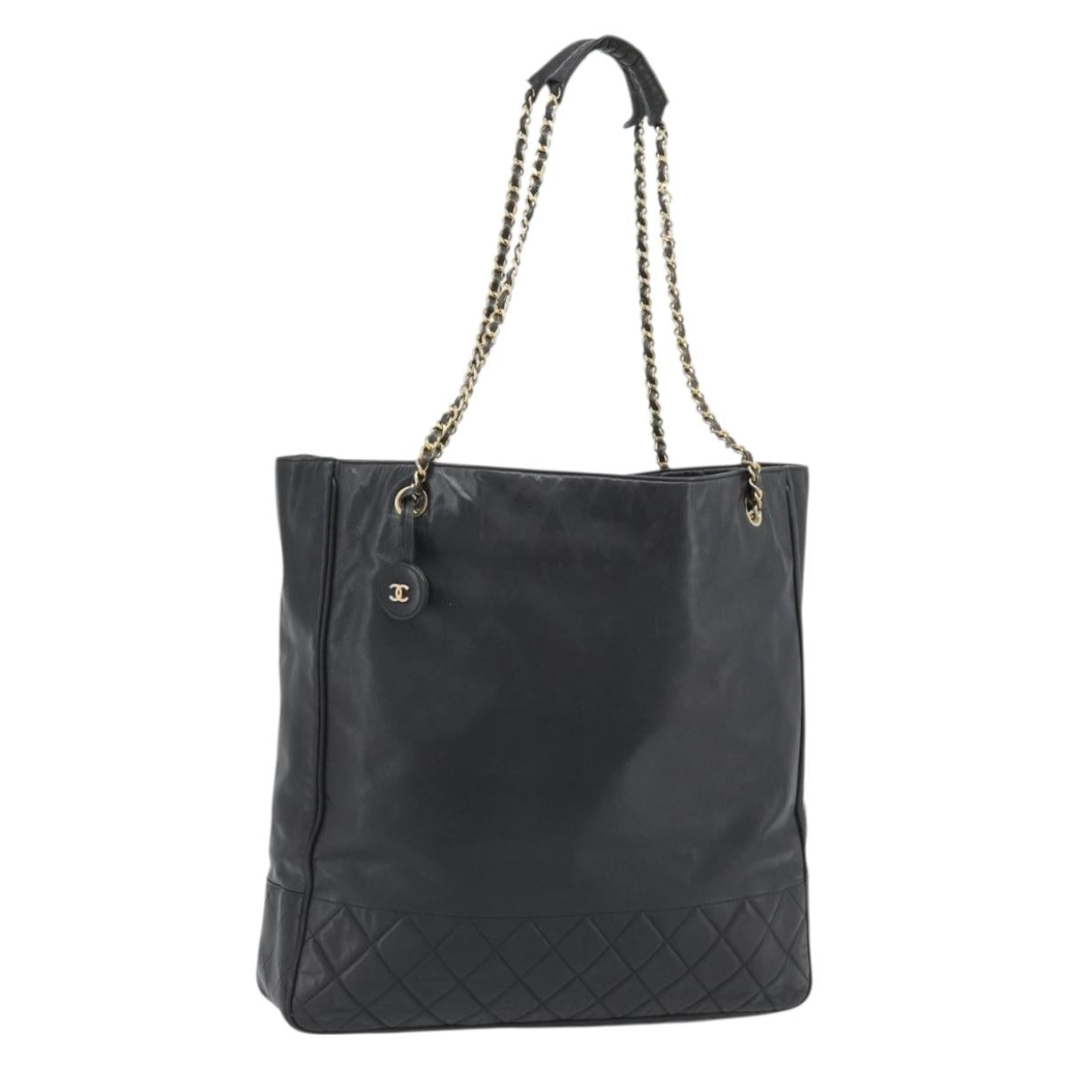 CHANEL Matelasse Chain Tote Bag Leather Black Gold CC Auth BA13071