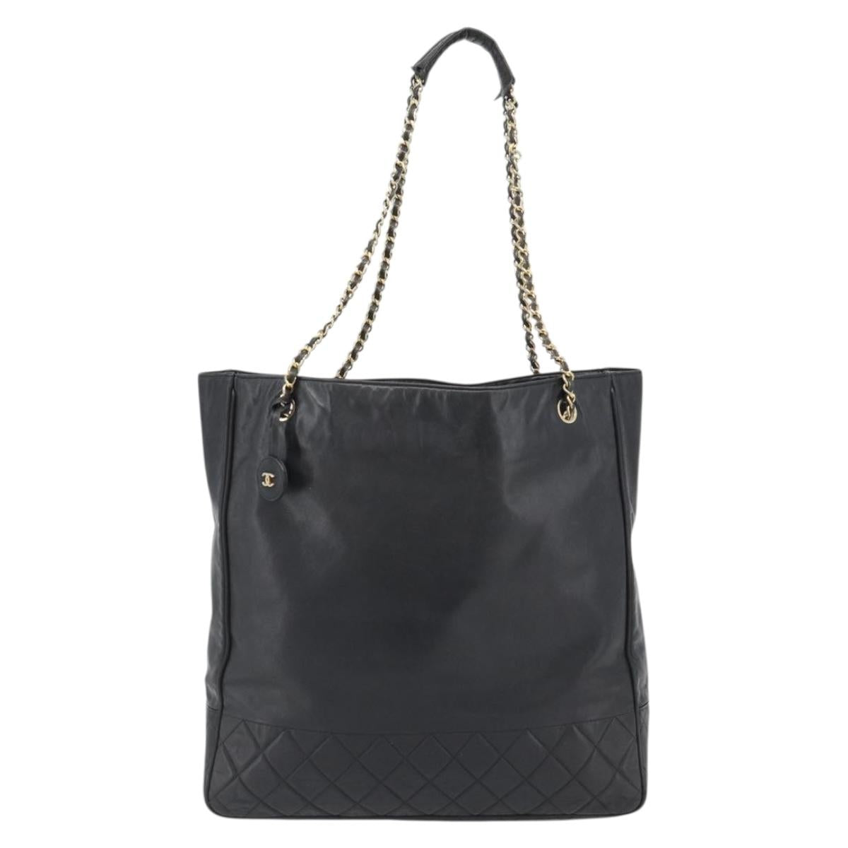 CHANEL Matelasse Chain Tote Bag Leather Black Gold CC Auth BA13071