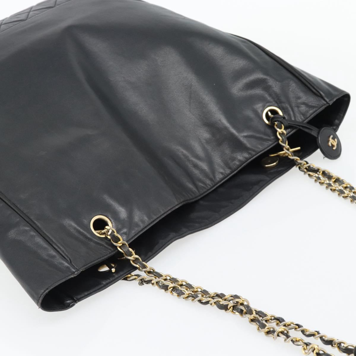 CHANEL Matelasse Chain Tote Bag Leather Black Gold CC Auth BA13071