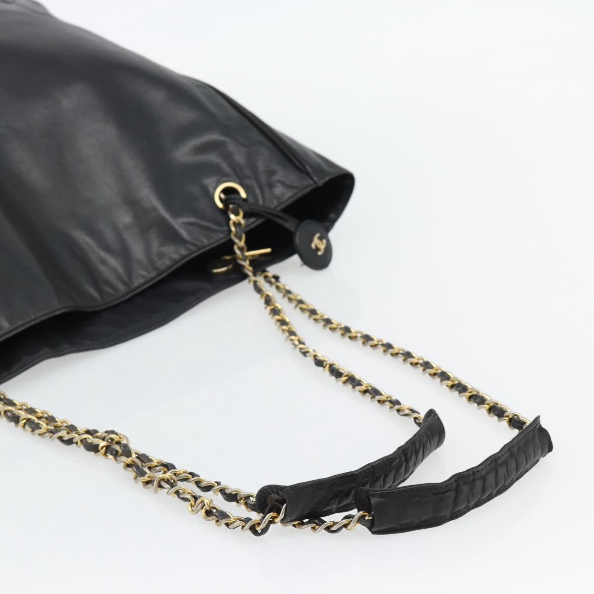 CHANEL Matelasse Chain Tote Bag Leather Black Gold CC Auth BA13071