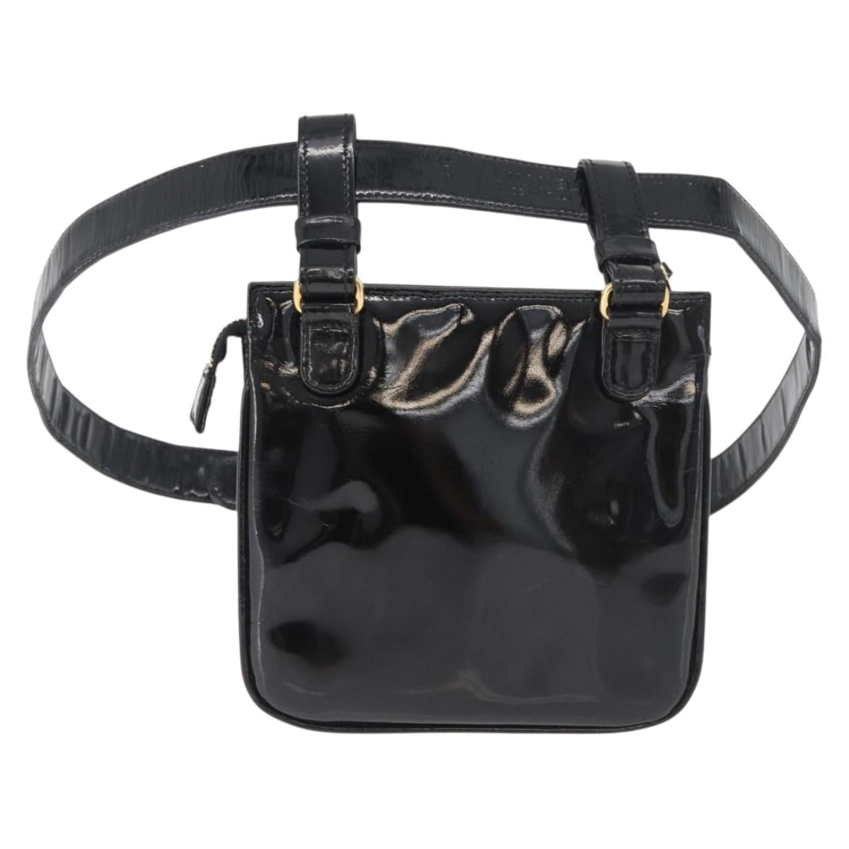 CHANEL Matelasse Waist bag Patent leather Black Gold CC Auth BA13072