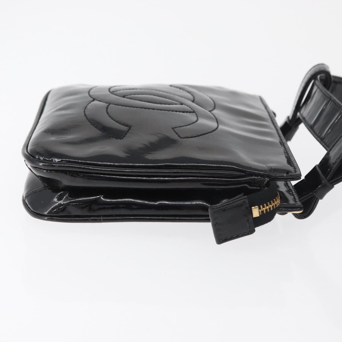 CHANEL Matelasse Waist bag Patent leather Black Gold CC Auth BA13072