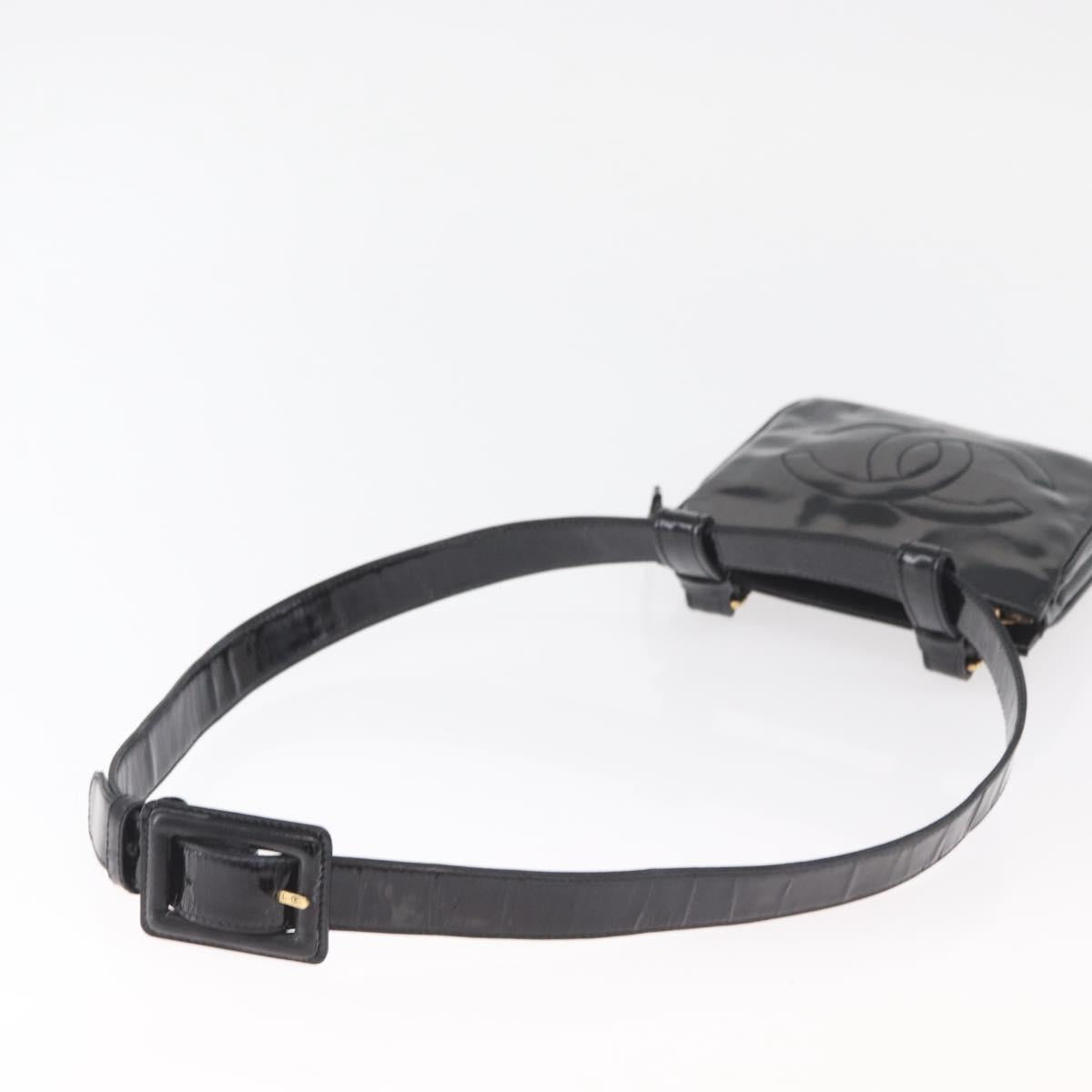 CHANEL Matelasse Waist bag Patent leather Black Gold CC Auth BA13072