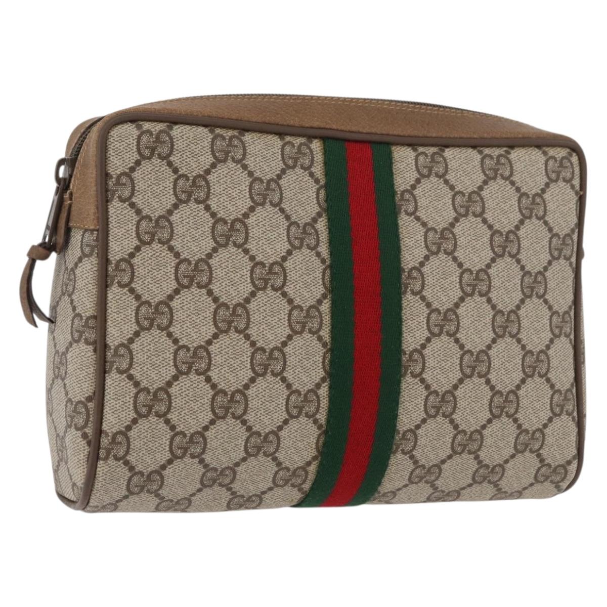 GUCCI GG Supreme Web Sherry Line Clutch Bag PVC Beige Red 89 01 012 Auth BA13074