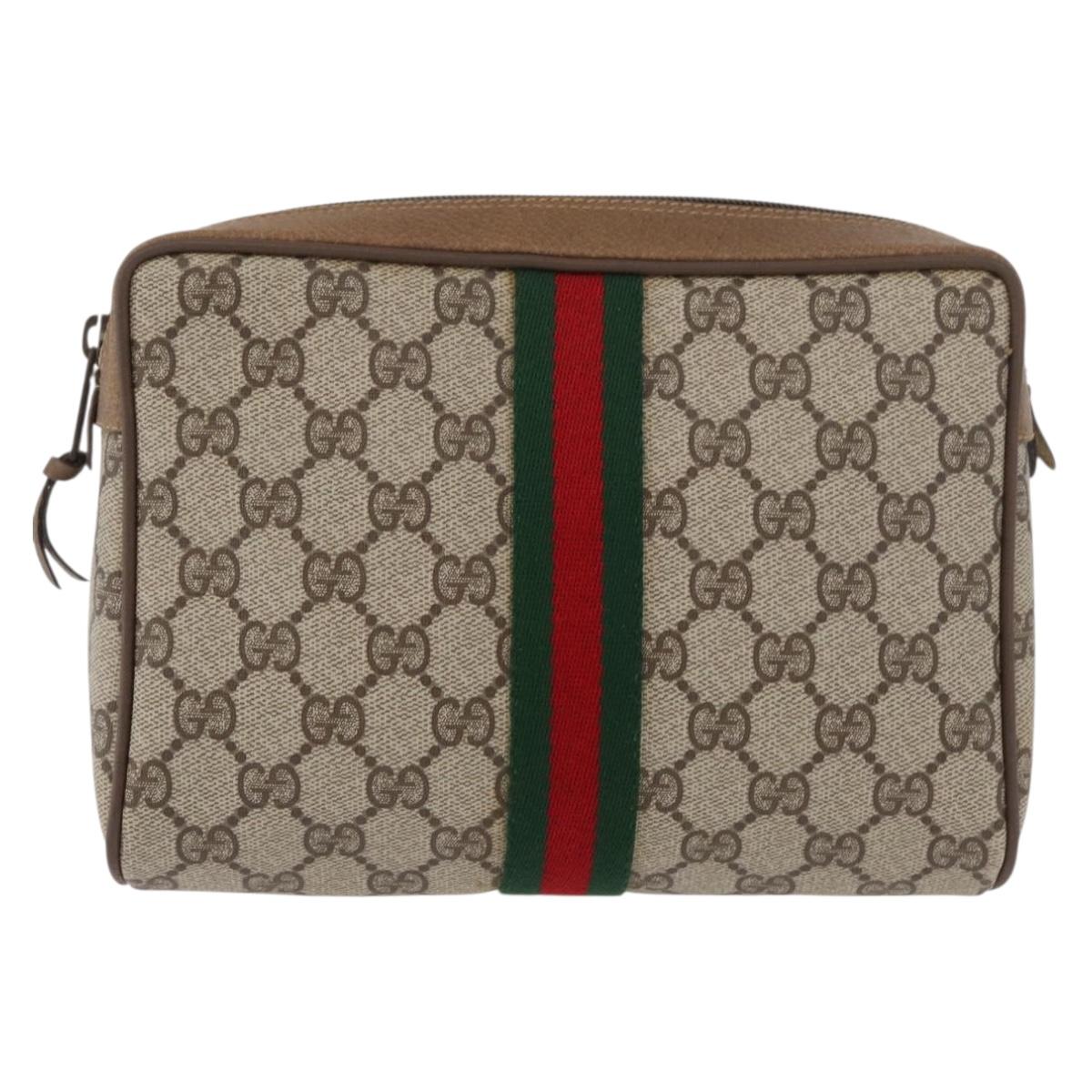 GUCCI GG Supreme Web Sherry Line Clutch Bag PVC Beige Red 89 01 012 Auth BA13074