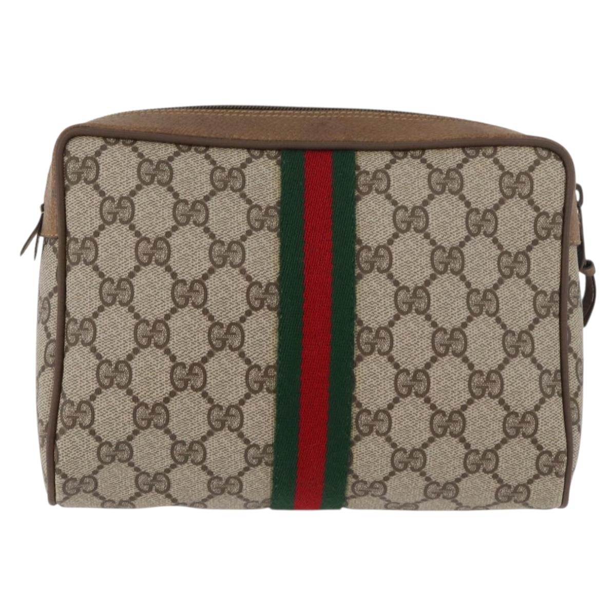 GUCCI GG Supreme Web Sherry Line Clutch Bag PVC Beige Red 89 01 012 Auth BA13074