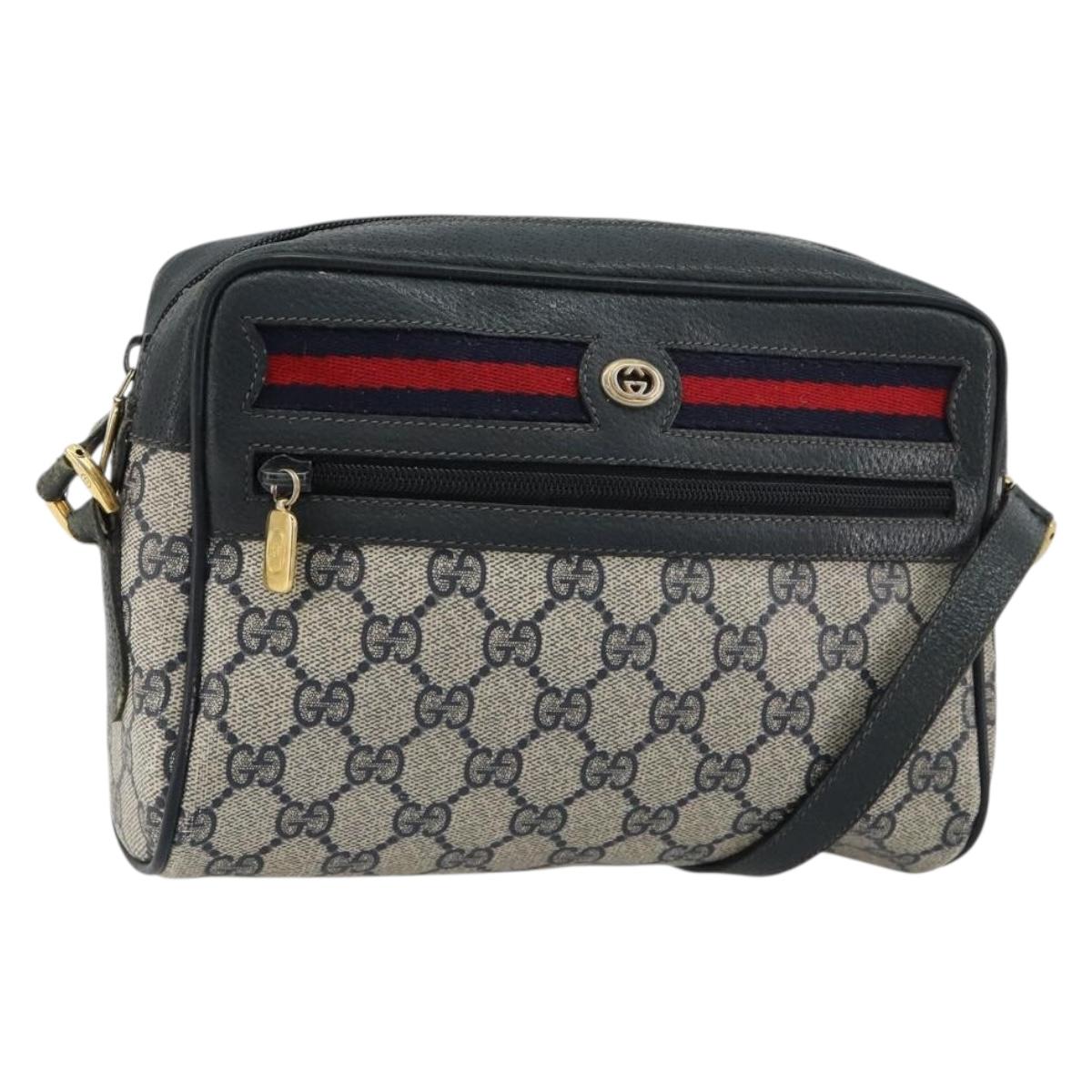 GUCCI GG Supreme Sherry Line Shoulder Bag PVC Navy Gold 119 02 087 Auth BA13075
