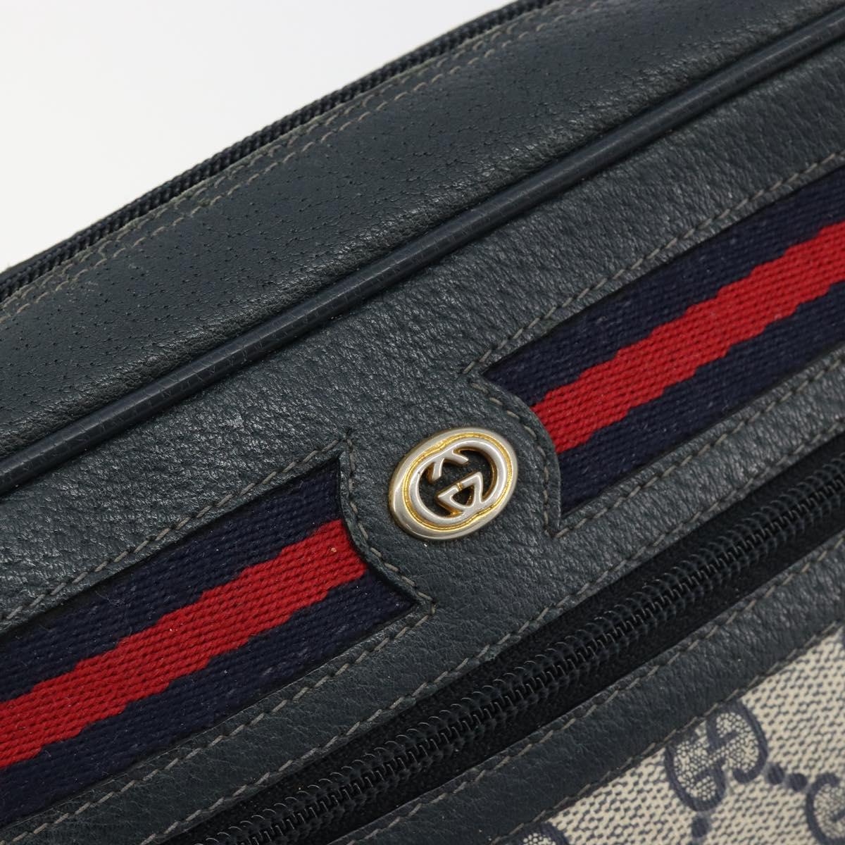GUCCI GG Supreme Sherry Line Shoulder Bag PVC Navy Gold 119 02 087 Auth BA13075