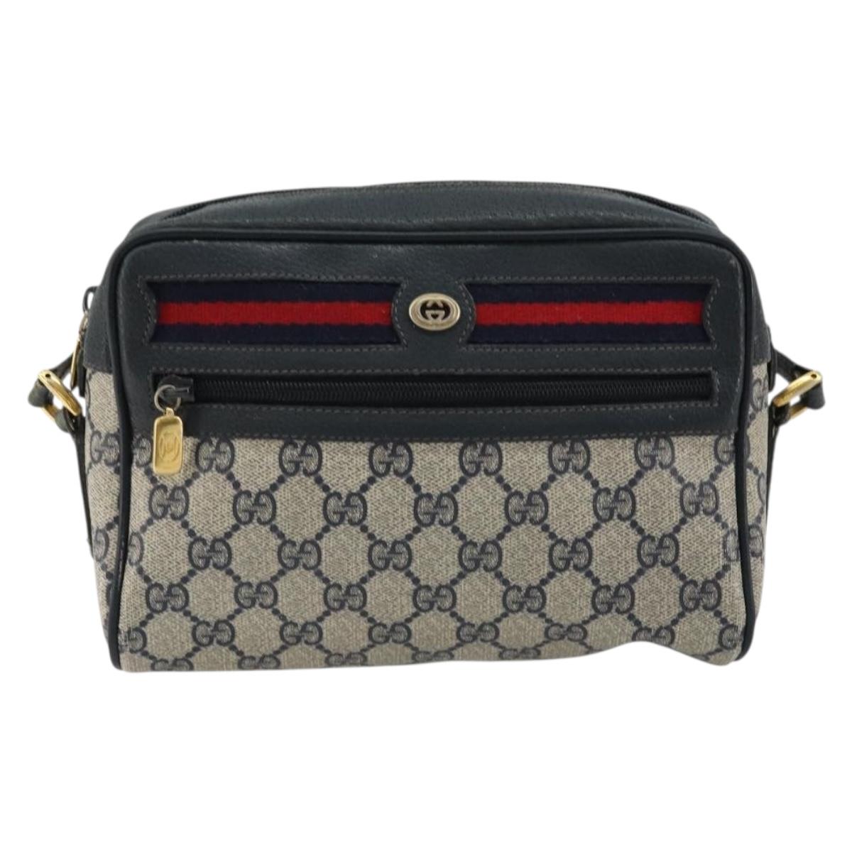 GUCCI GG Supreme Sherry Line Shoulder Bag PVC Navy Gold 119 02 087 Auth BA13075