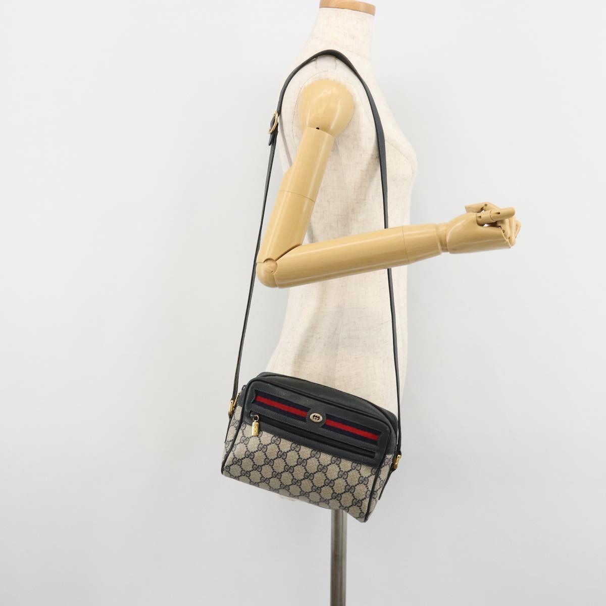 GUCCI GG Supreme Sherry Line Shoulder Bag PVC Navy Gold 119 02 087 Auth BA13075
