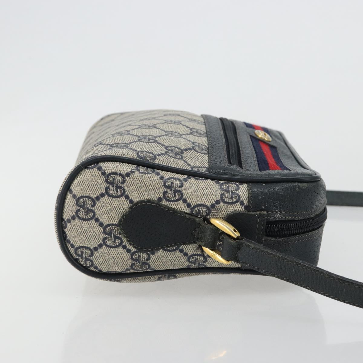 GUCCI GG Supreme Sherry Line Shoulder Bag PVC Navy Gold 119 02 087 Auth BA13075