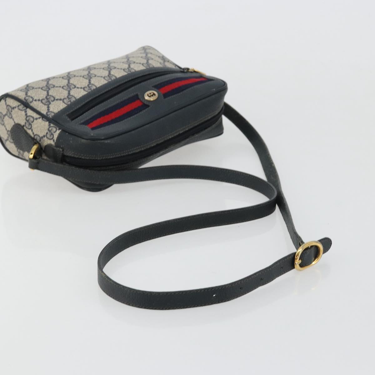 GUCCI GG Supreme Sherry Line Shoulder Bag PVC Navy Gold 119 02 087 Auth BA13075