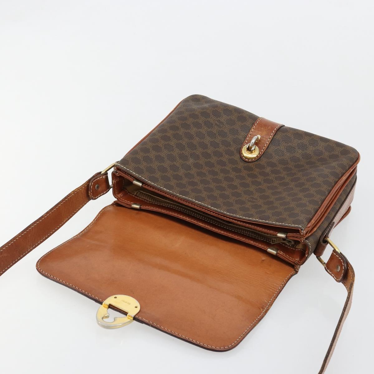 CELINE Macadam Canvas Shoulder Bag PVC Leather Brown Gold Auth BA13077