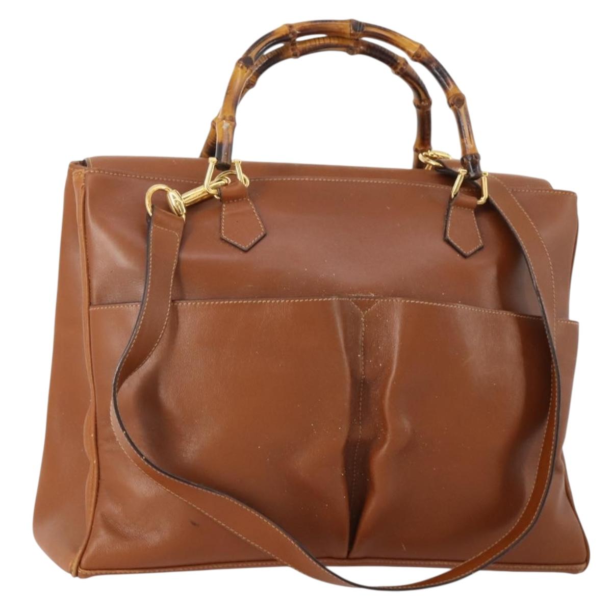 GUCCI Bamboo Tote Bag Leather 2way Brown Gold 002 2855 0322 0 Auth BA13078