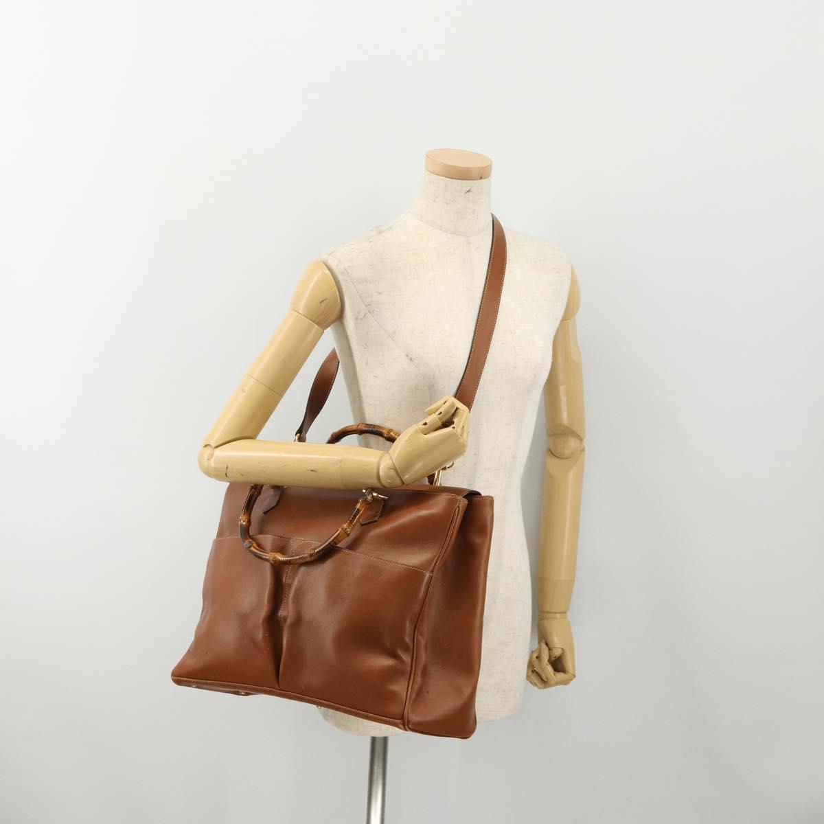GUCCI Bamboo Tote Bag Leather 2way Brown Gold 002 2855 0322 0 Auth BA13078