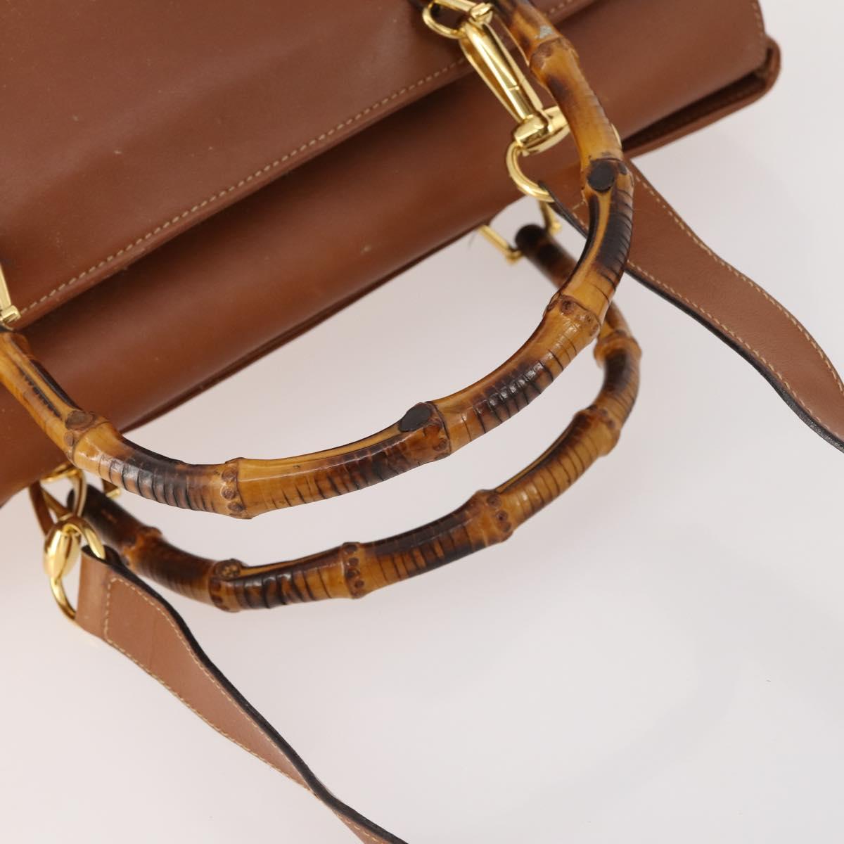 GUCCI Bamboo Tote Bag Leather 2way Brown Gold 002 2855 0322 0 Auth BA13078