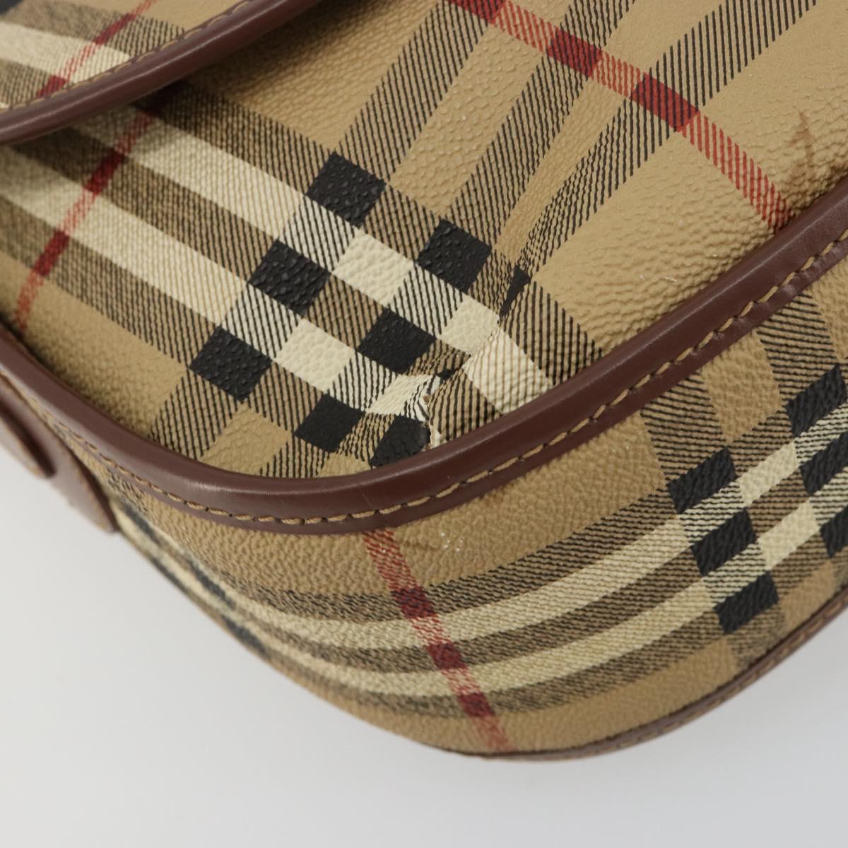 Burberrys Nova Check Shoulder Bag PVC Beige Gold Auth BA13081