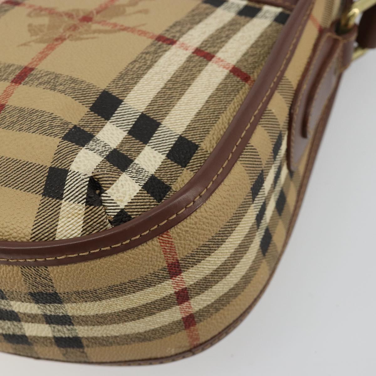 Burberrys Nova Check Shoulder Bag PVC Beige Gold Auth BA13081