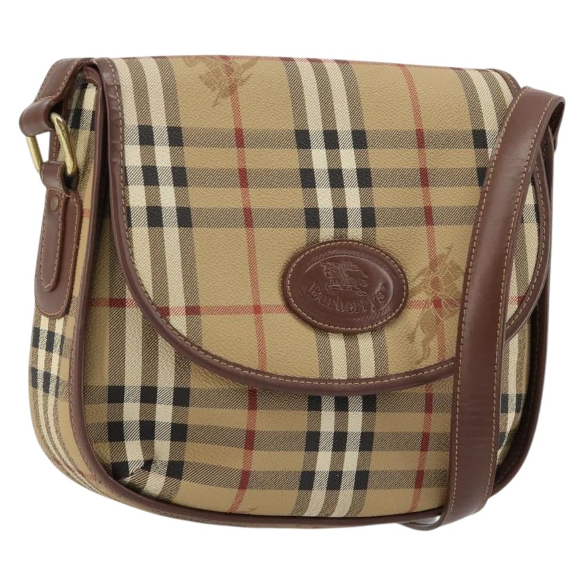 Burberrys Nova Check Shoulder Bag PVC Beige Gold Auth BA13081