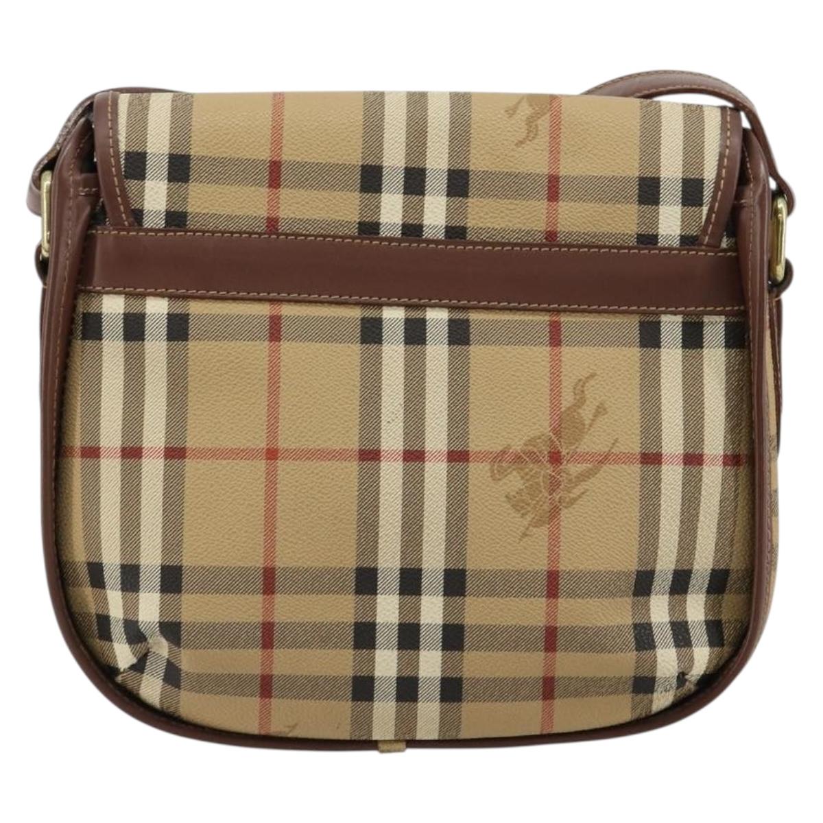 Burberrys Nova Check Shoulder Bag PVC Beige Gold Auth BA13081