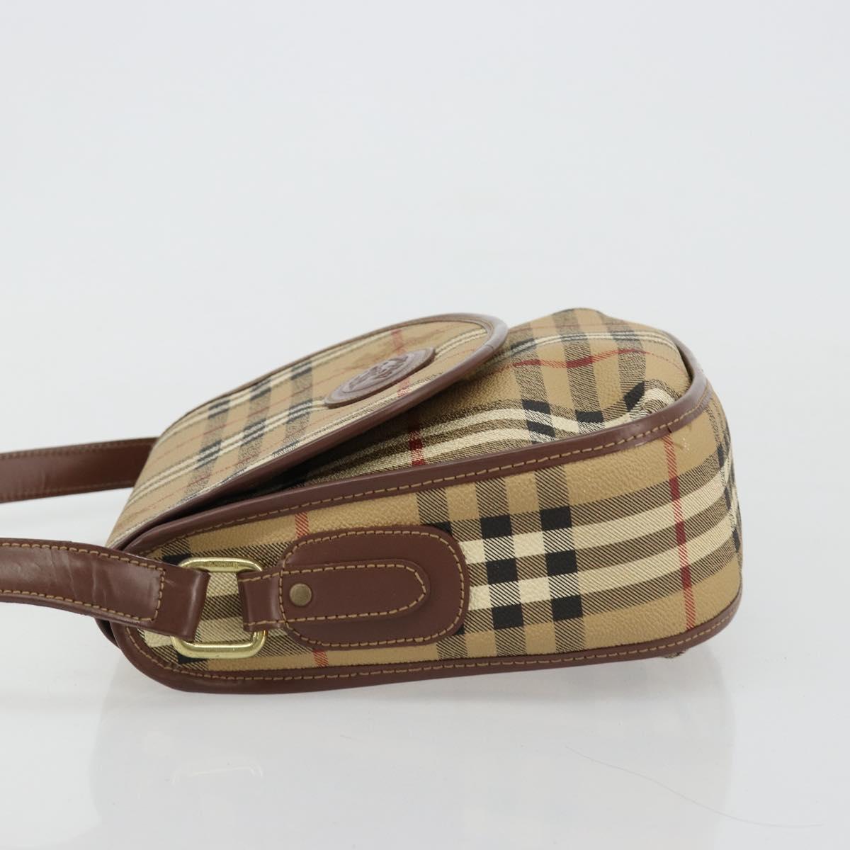 Burberrys Nova Check Shoulder Bag PVC Beige Gold Auth BA13081