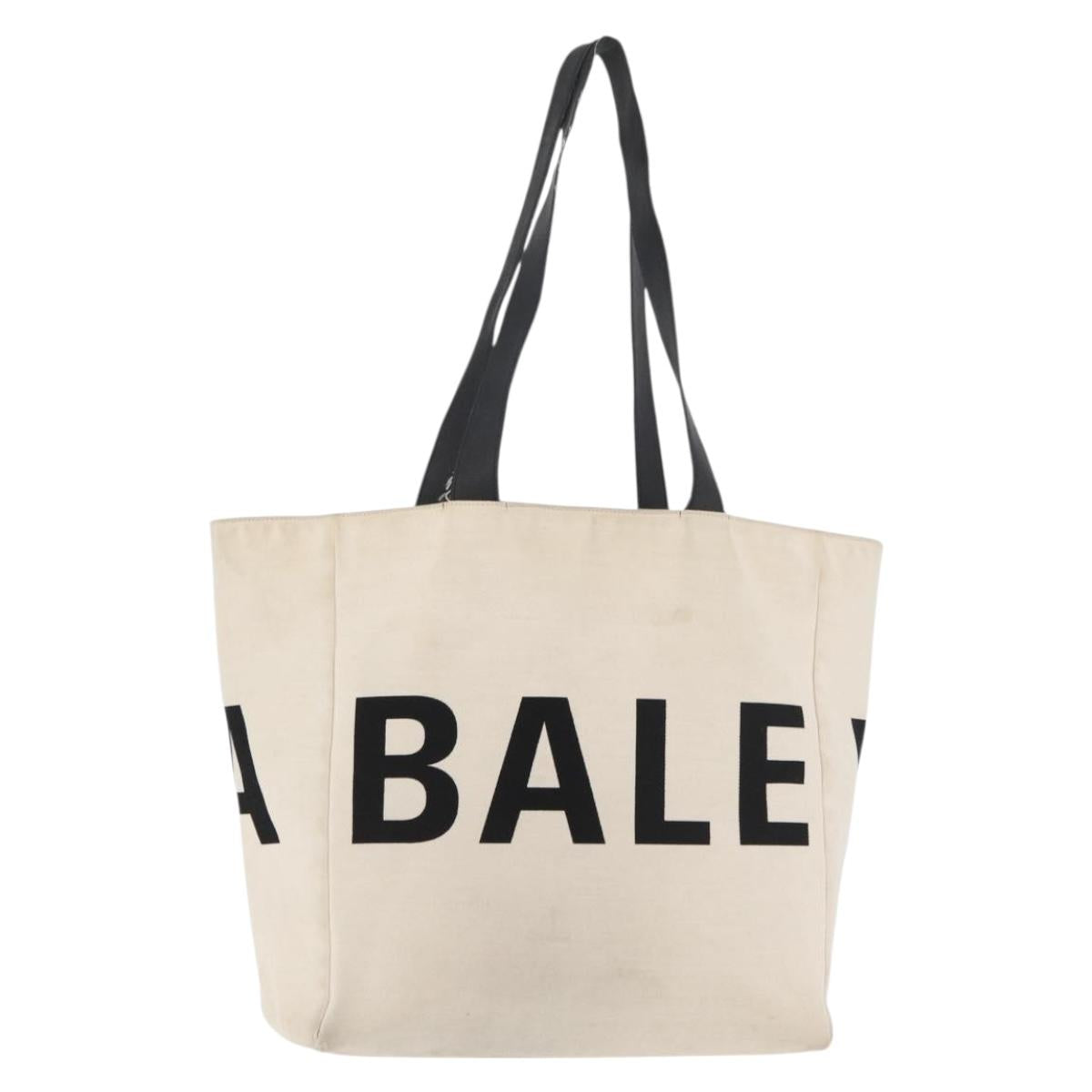 BALENCIAGA Tote Bag Canvas Beige Silver Auth BA13082