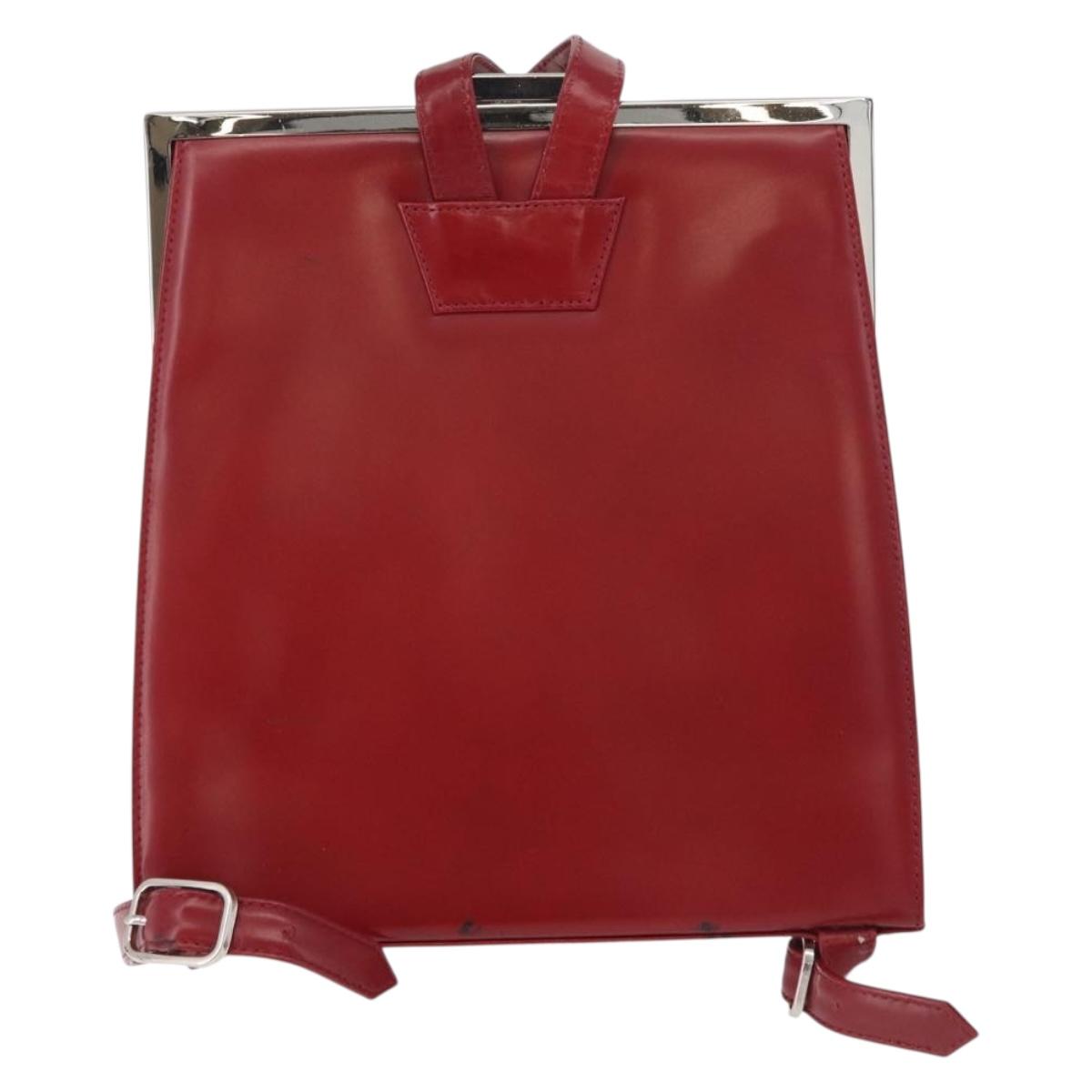 SAINT LAURENT Backpack Leather Red Silver Auth BA13087