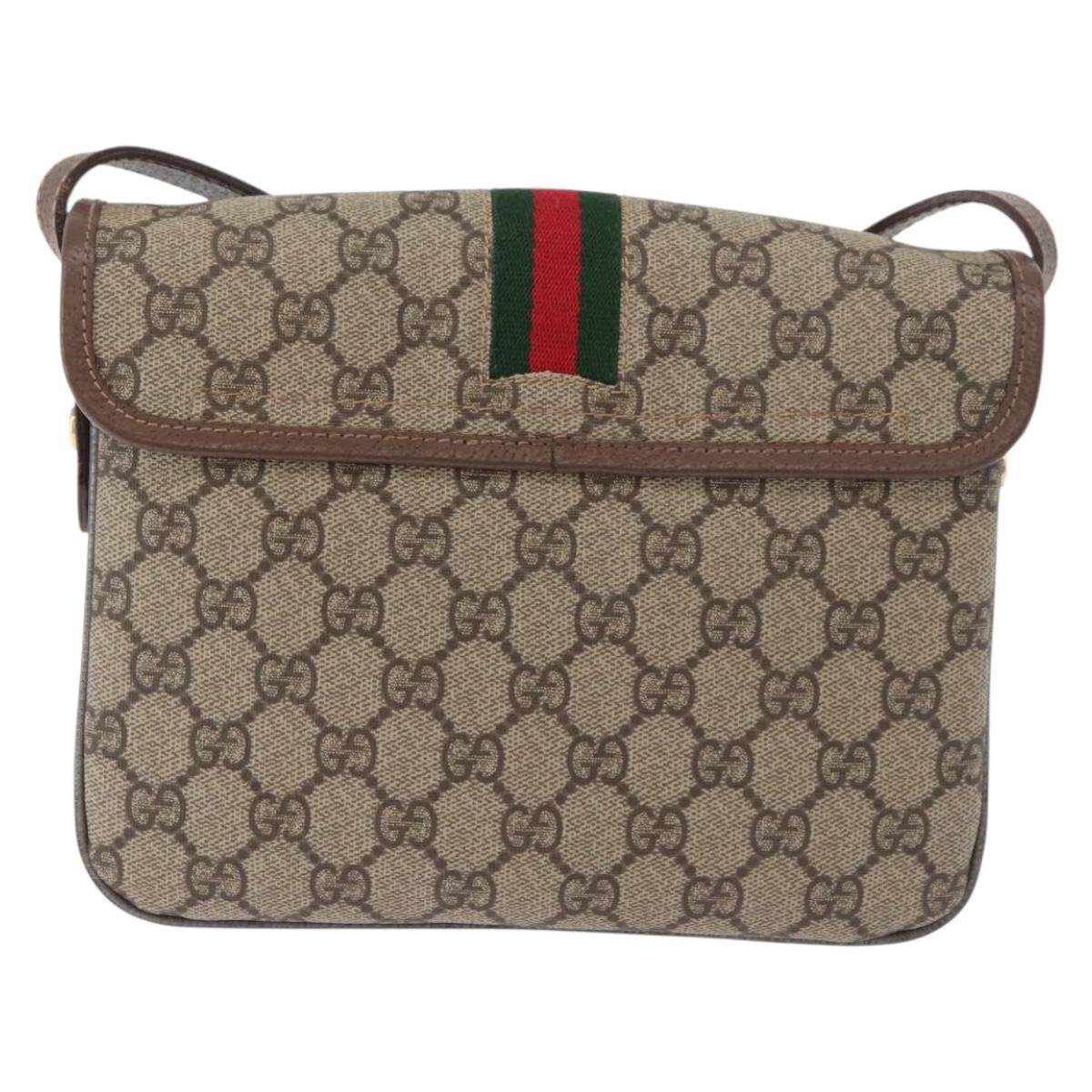 GUCCI GG Supreme Web Sherry Line Shoulder Bag PVC Beige Gold Auth BA13090
