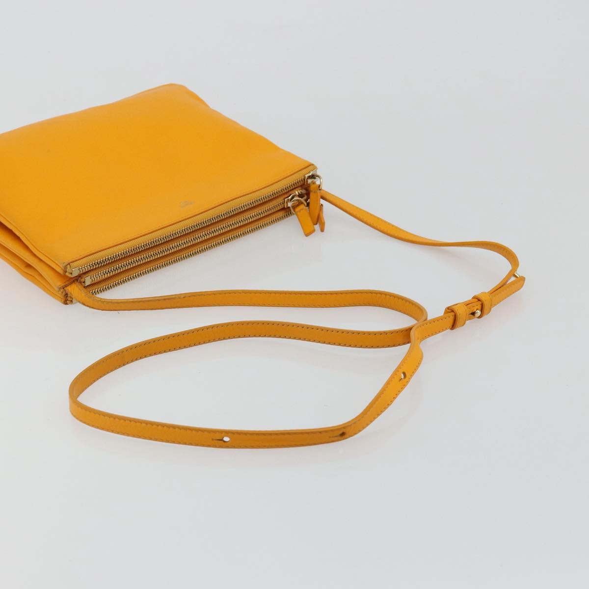 CELINE Trio Shoulder Bag Leather Yellow Gold Auth BA13091