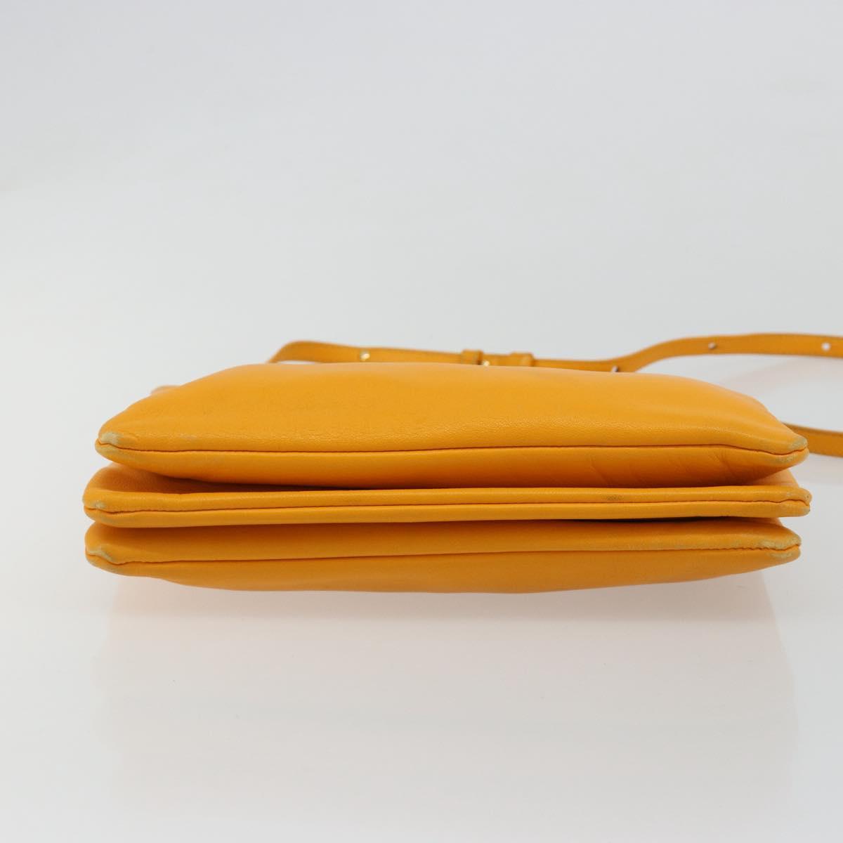 CELINE Trio Shoulder Bag Leather Yellow Gold Auth BA13091