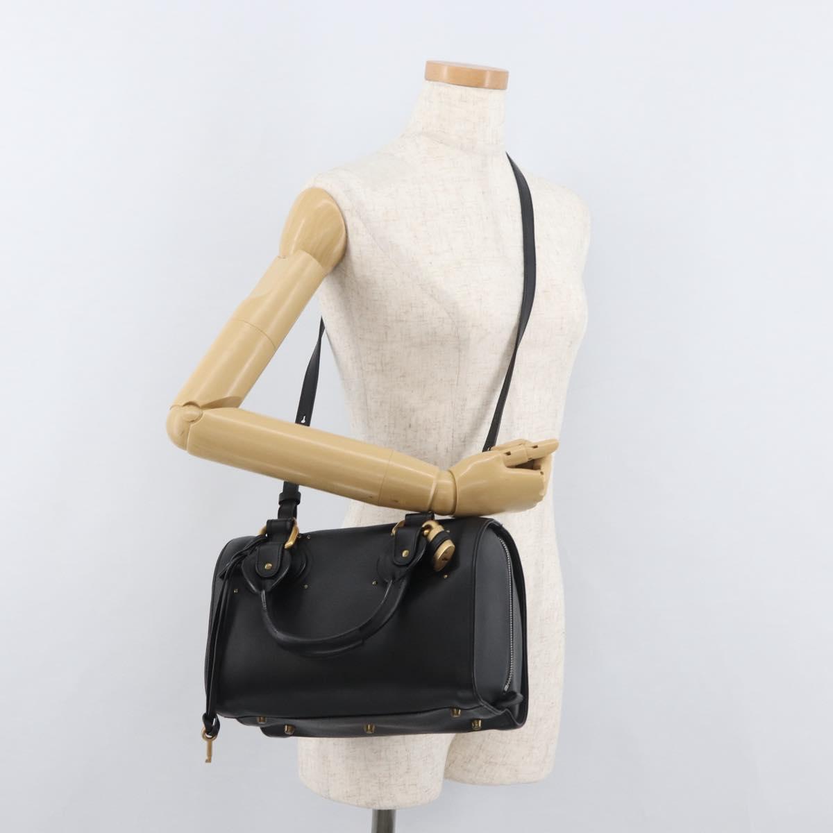 Chloe Aurora Paddington Hand Bag Leather 2way Black Gold Auth BA13096V