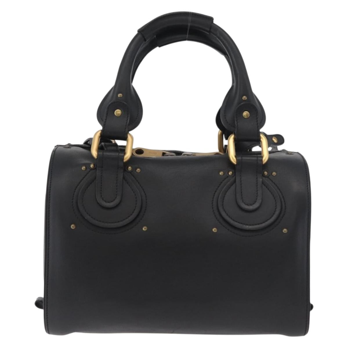 Chloe Aurora Paddington Hand Bag Leather 2way Black Gold Auth BA13096V