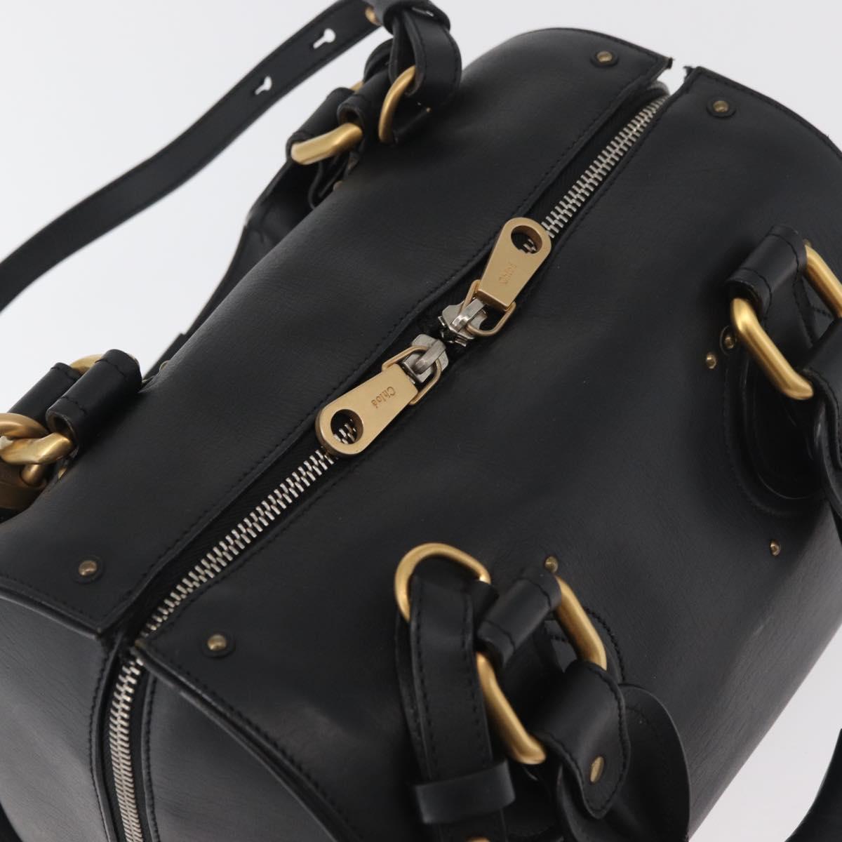 Chloe Aurora Paddington Hand Bag Leather 2way Black Gold Auth BA13096V