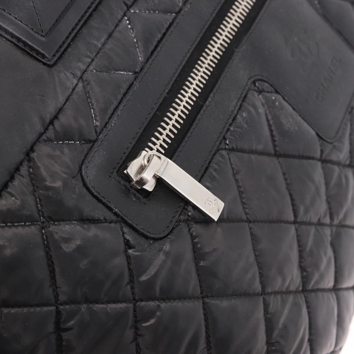 CHANEL Cococoon Tote Bag Nylon Black Silver CC Auth BA13097