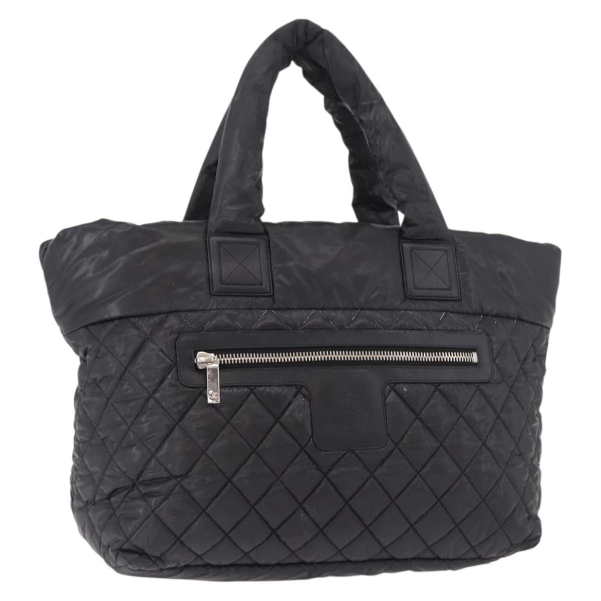 CHANEL Cococoon Tote Bag Nylon Black Silver CC Auth BA13097