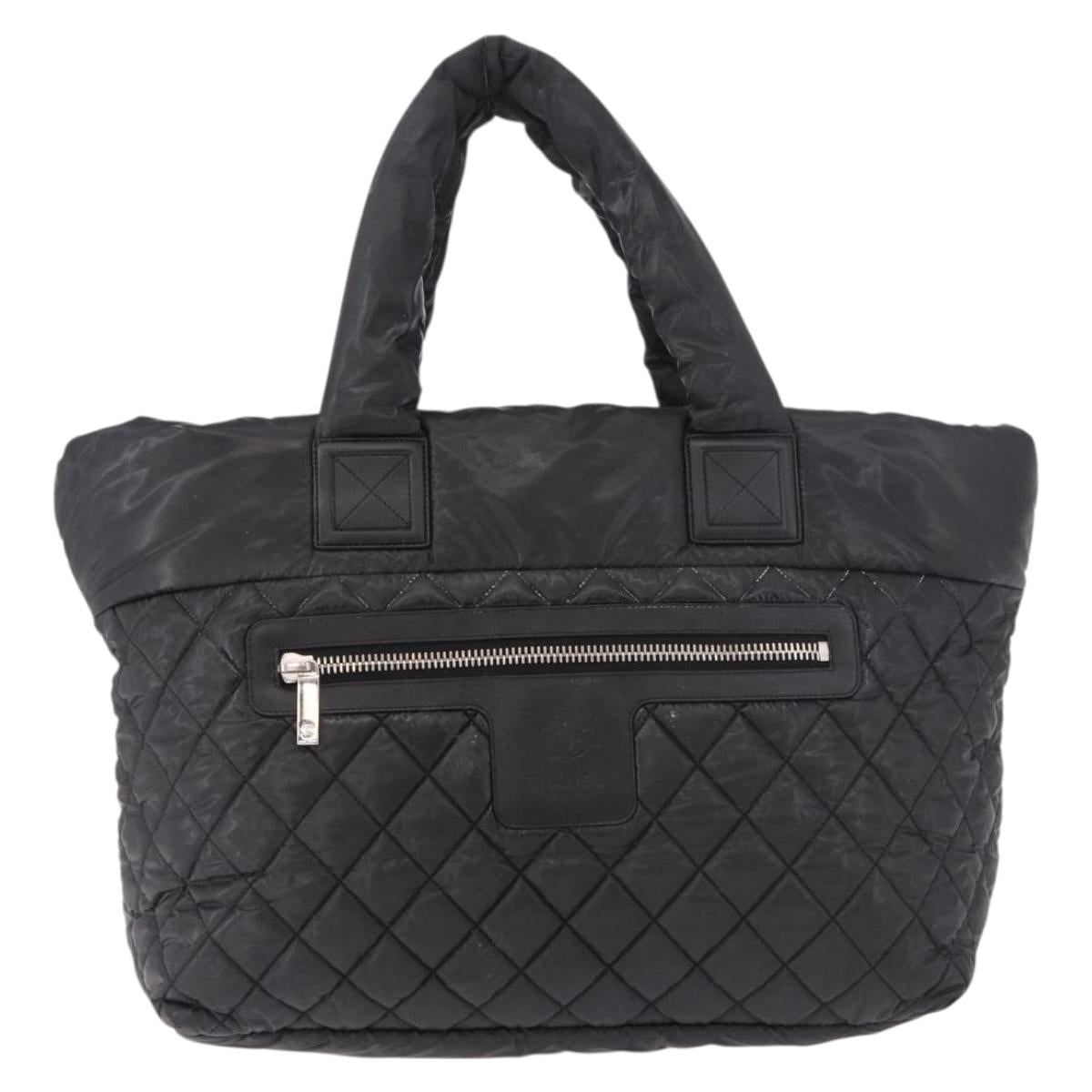 CHANEL Cococoon Tote Bag Nylon Black Silver CC Auth BA13097