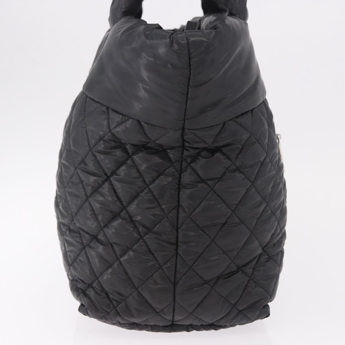 CHANEL Cococoon Tote Bag Nylon Black Silver CC Auth BA13097