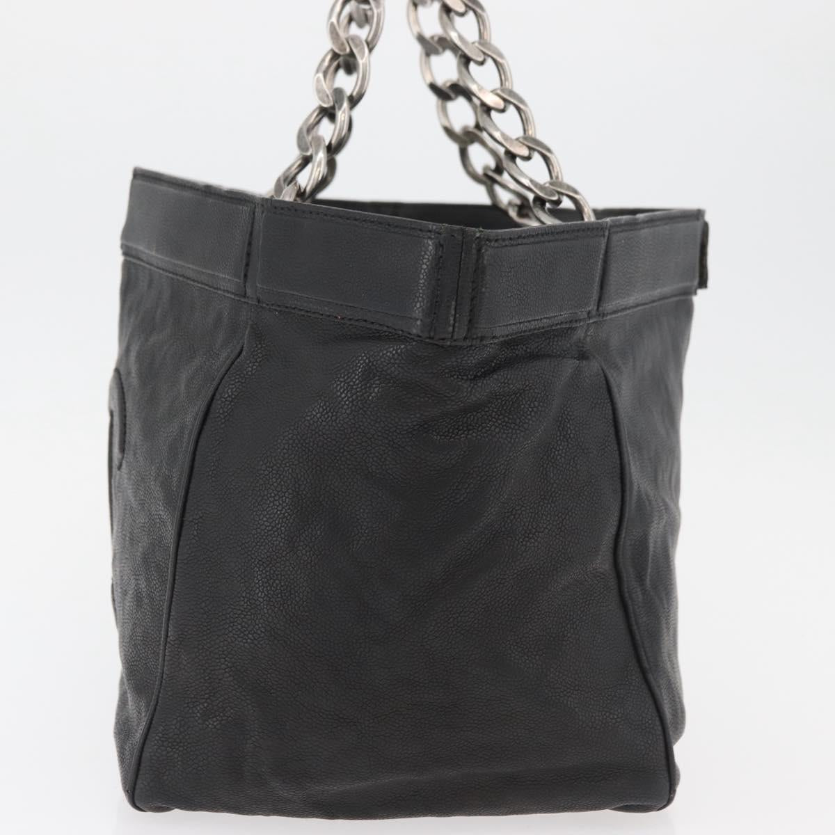 CHANEL Chain Tote Bag Caviar Skin Black Silver CC Auth BA13098