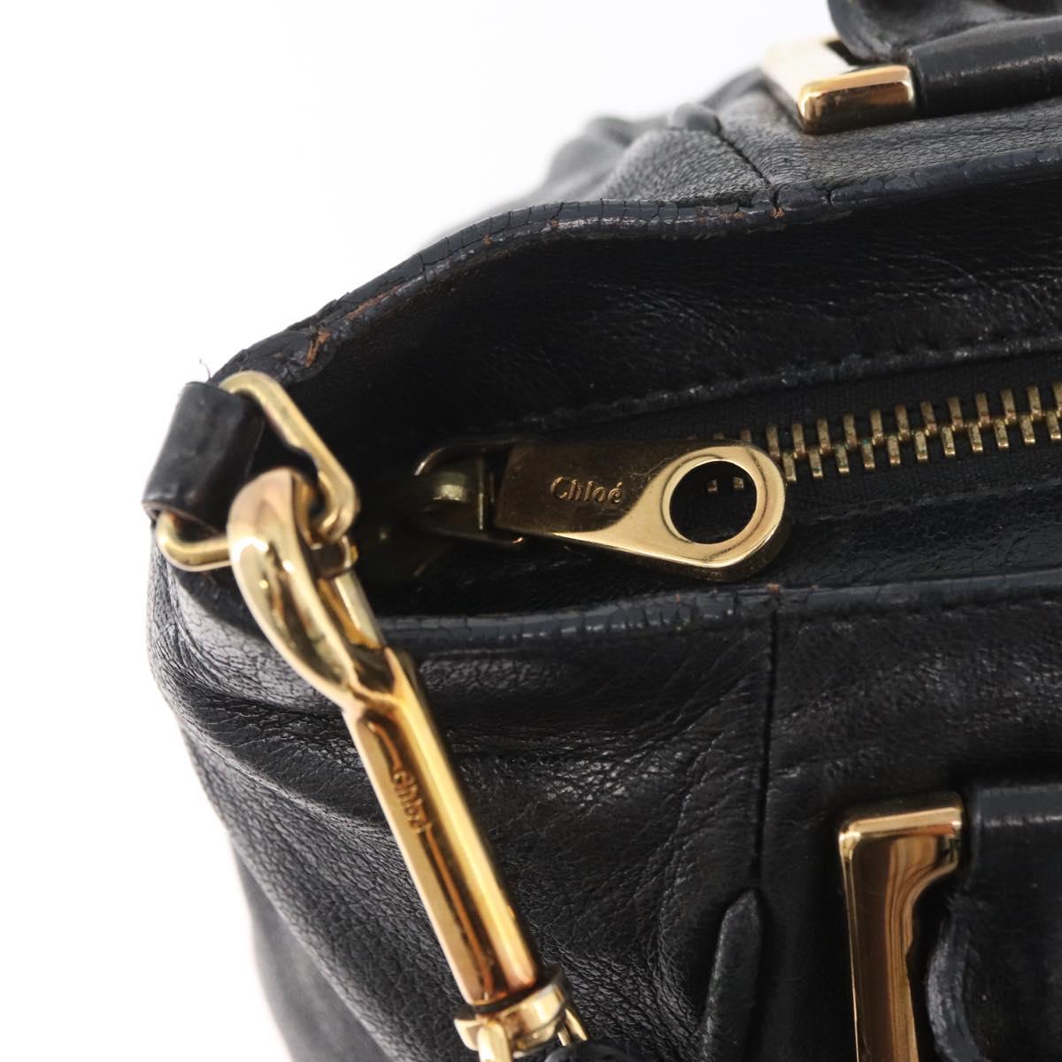 Chloe Etel Hand Bag Leather 2way Black Gold Auth BA13103