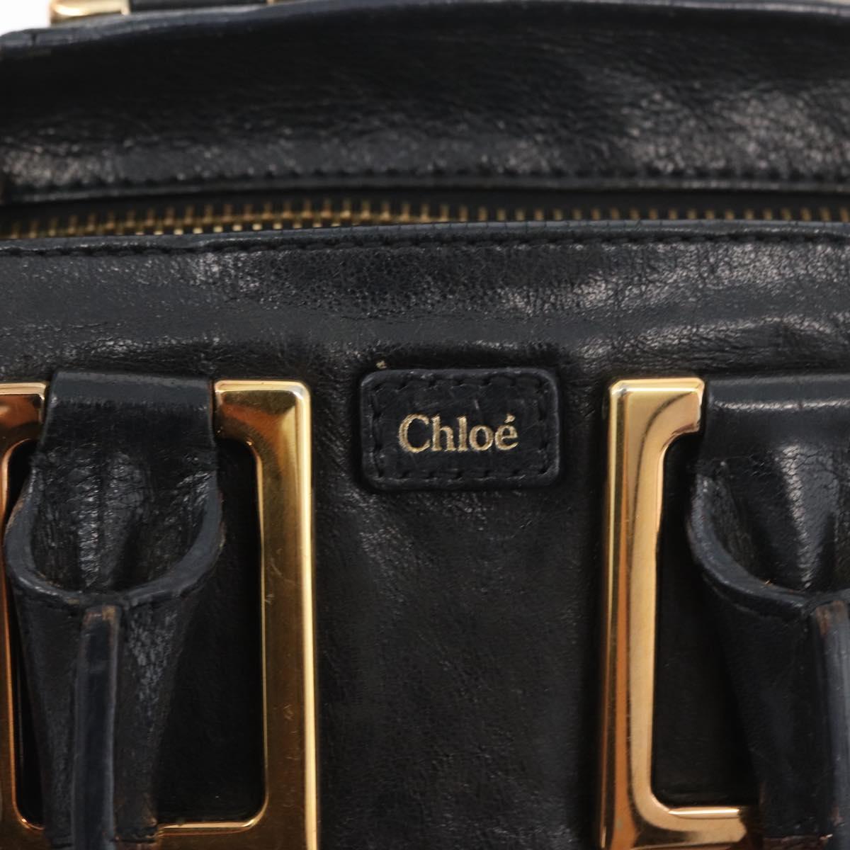 Chloe Etel Hand Bag Leather 2way Black Gold Auth BA13103