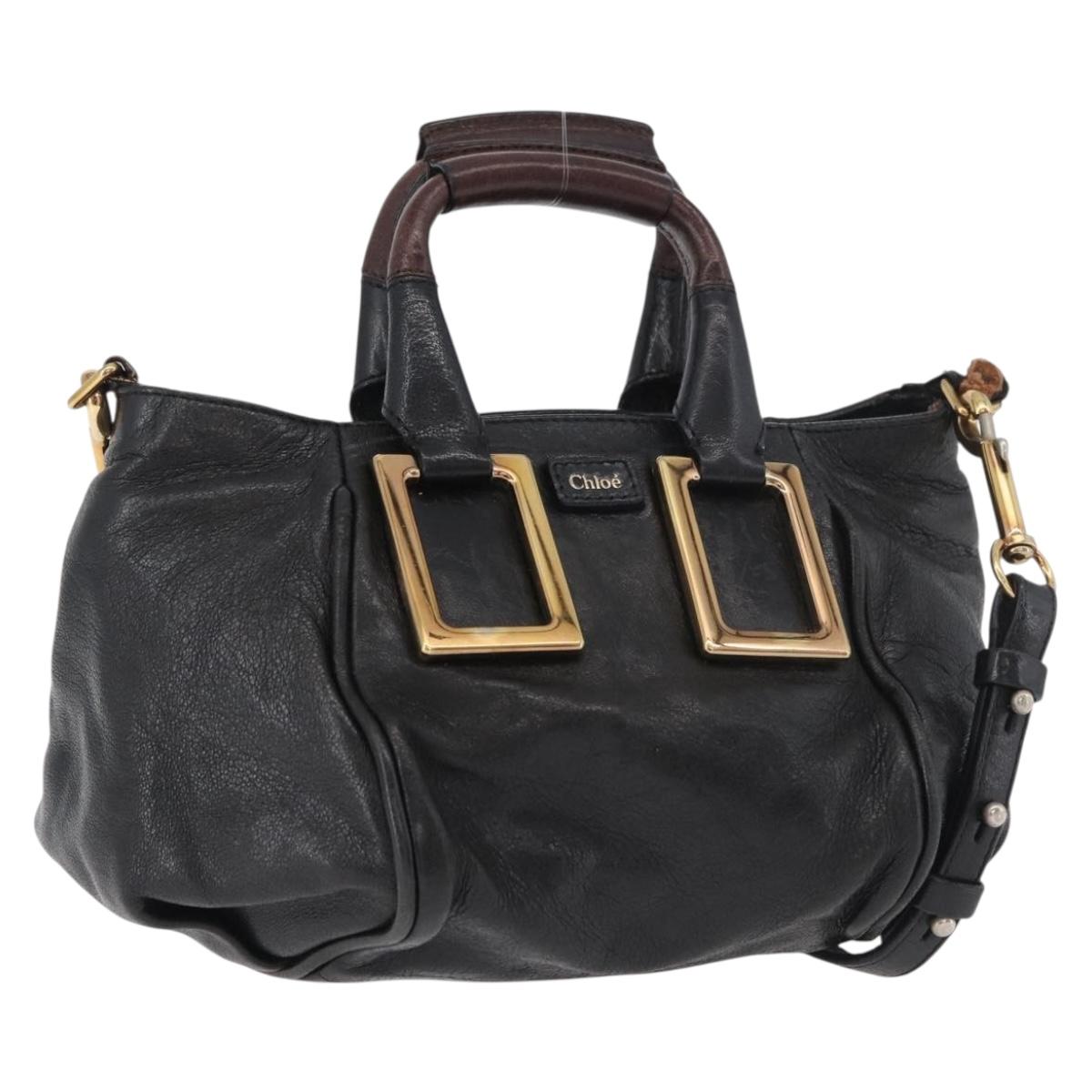 Chloe Etel Hand Bag Leather 2way Black Gold Auth BA13103