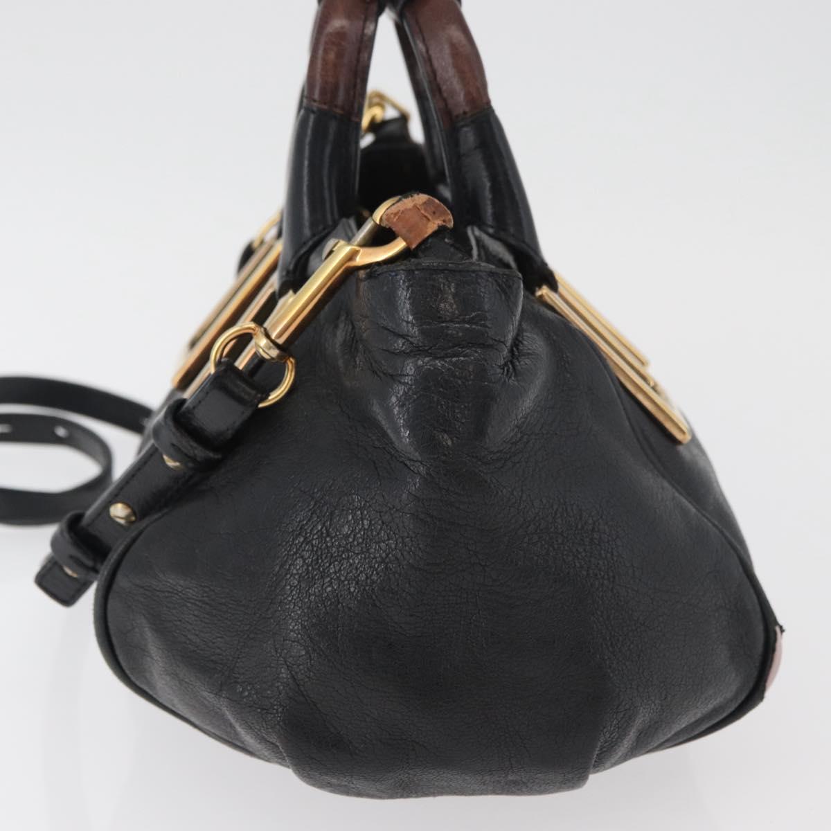 Chloe Etel Hand Bag Leather 2way Black Gold Auth BA13103