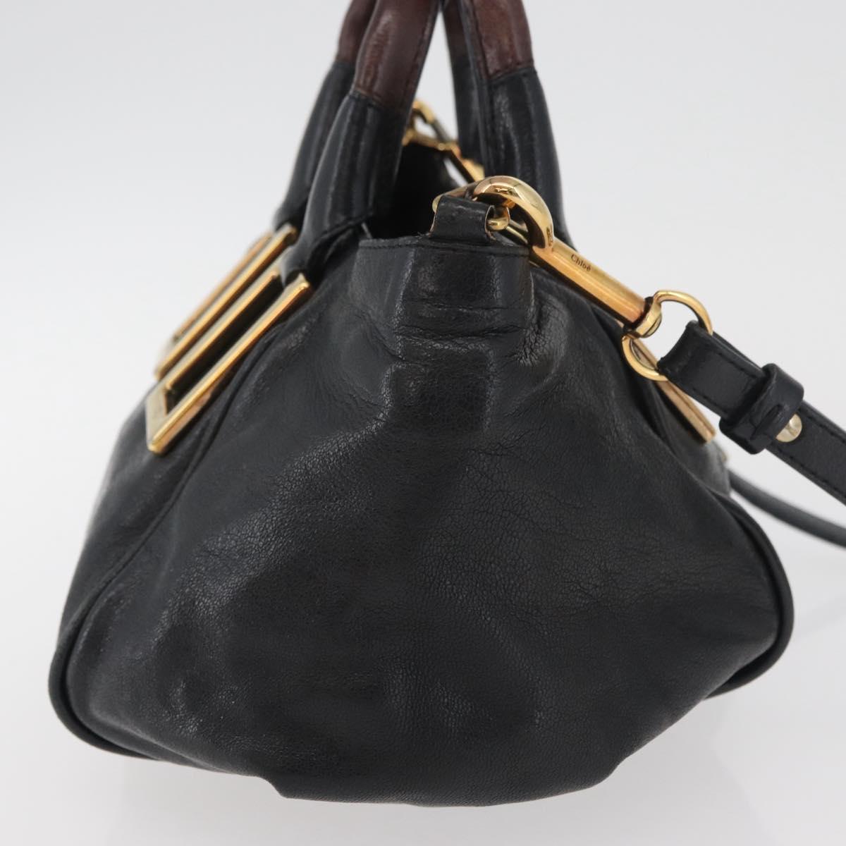 Chloe Etel Hand Bag Leather 2way Black Gold Auth BA13103