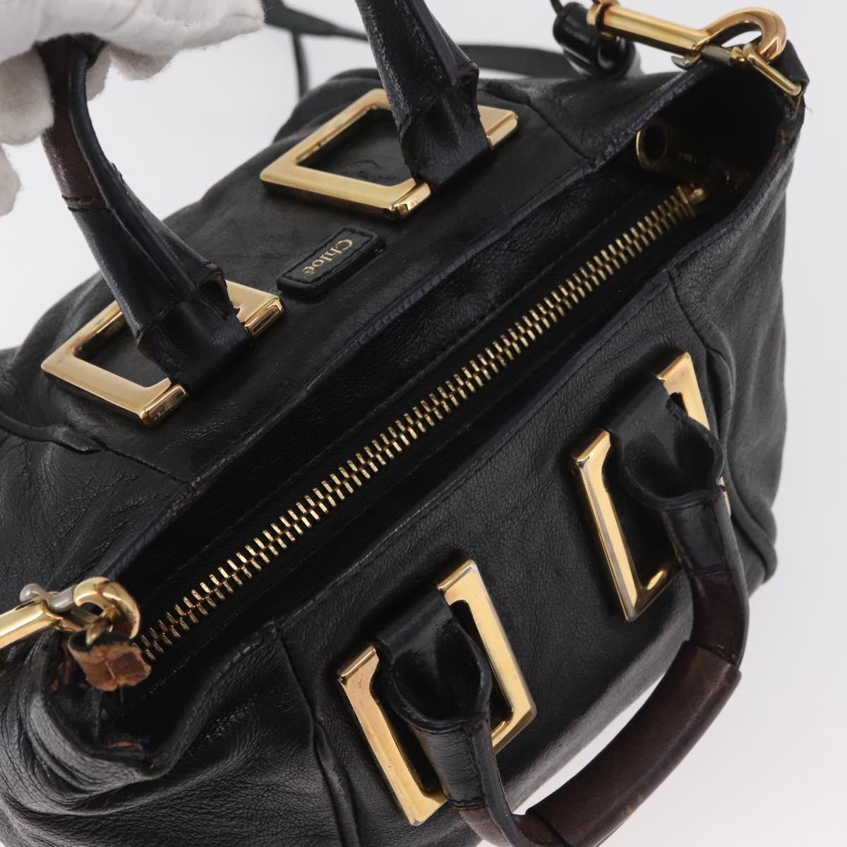 Chloe Etel Hand Bag Leather 2way Black Gold Auth BA13103
