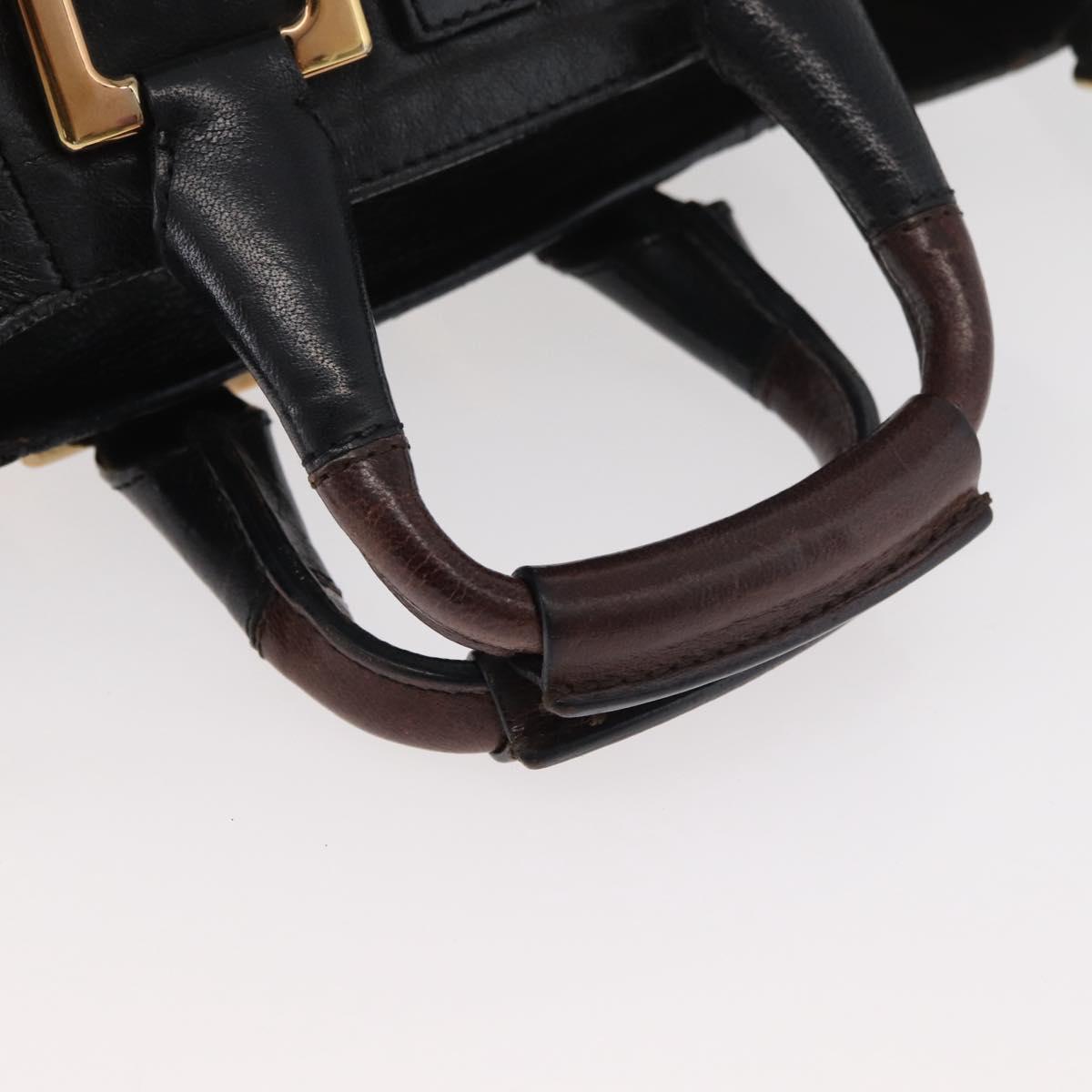 Chloe Etel Hand Bag Leather 2way Black Gold Auth BA13103