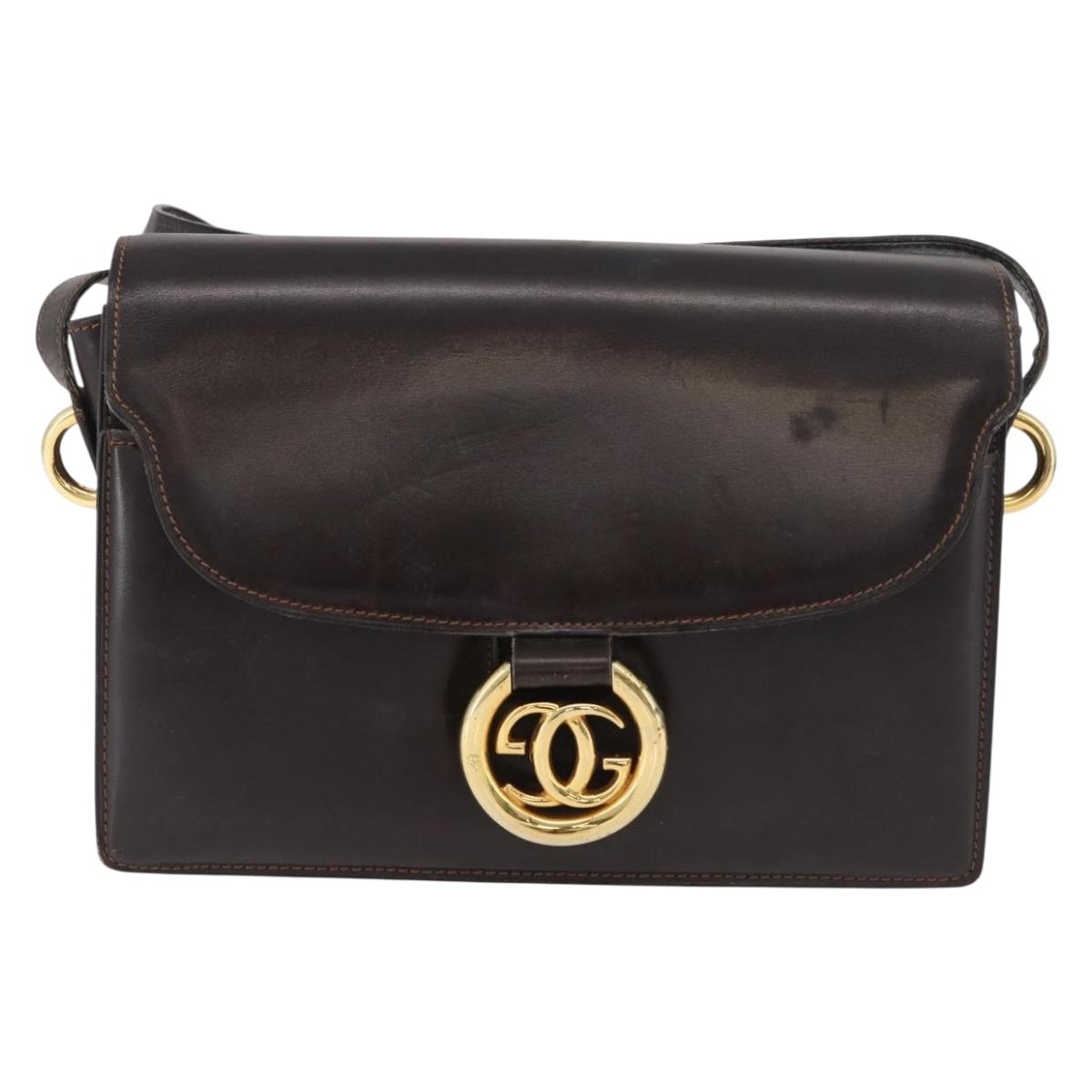 GUCCI Shoulder Bag Leather Brown Gold Auth BA13104