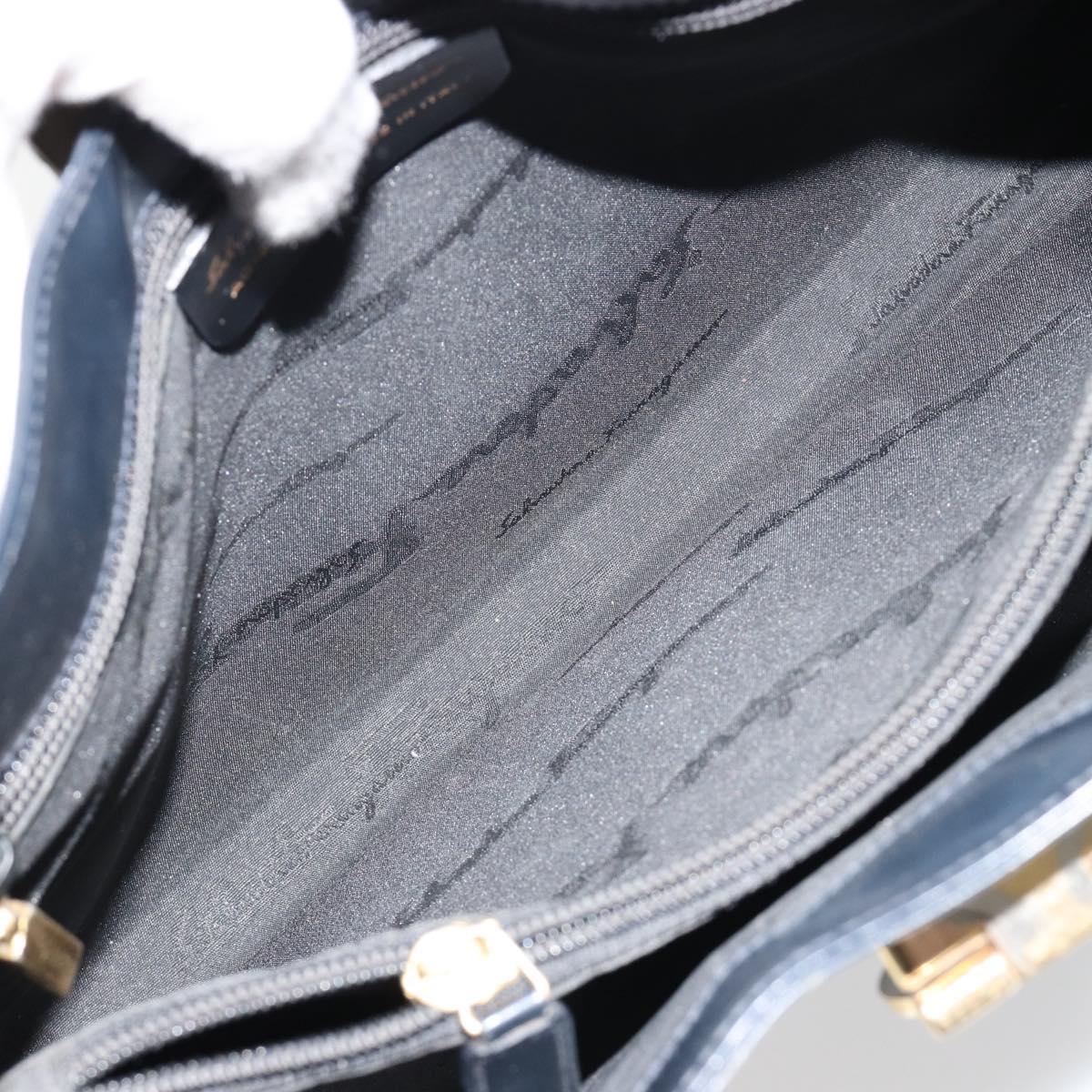 Salvatore Ferragamo Gancini Shoulder Bag Leather Navy Gold Auth BA13105